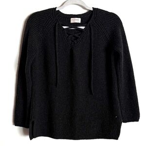 Falconeri Charcoal Gray Wool Lace Up V Neck Womens Sweater